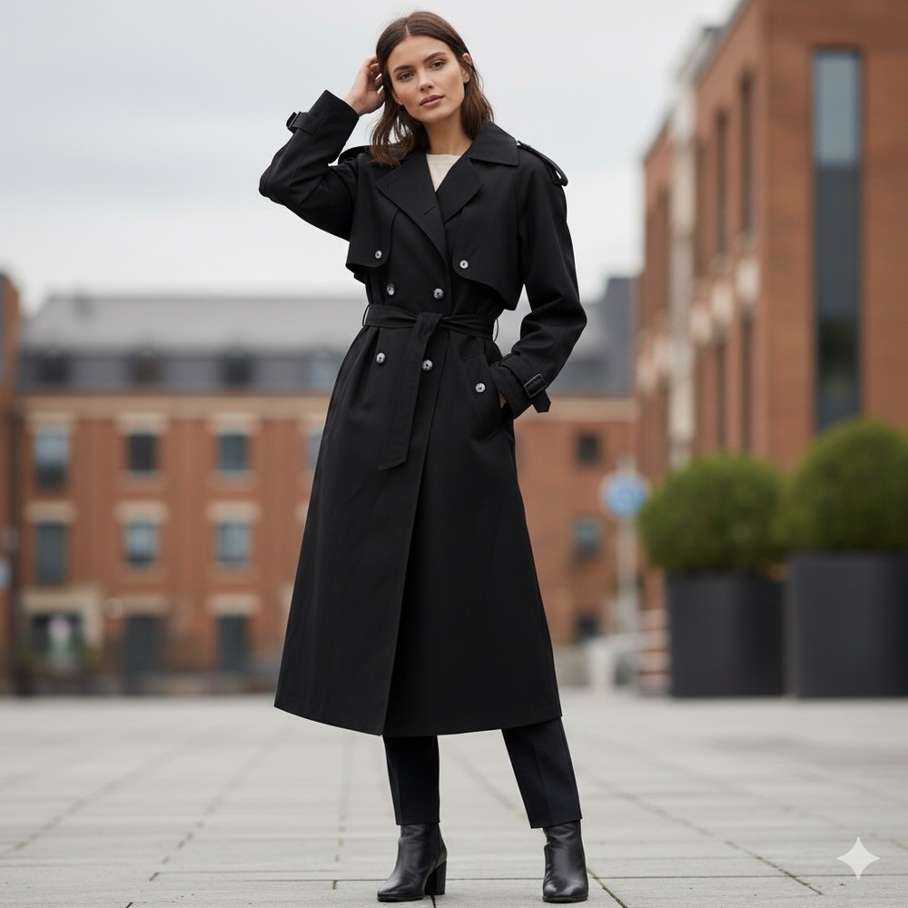 Size 7/8 VINTAGE 3 Season Black Trench Coat w/ Removable Plaid Liner | Duster